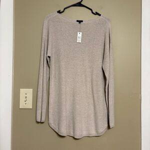 Talbots Beige Tan Cotton Blend Crew Neck Sweater Petite Large NWT